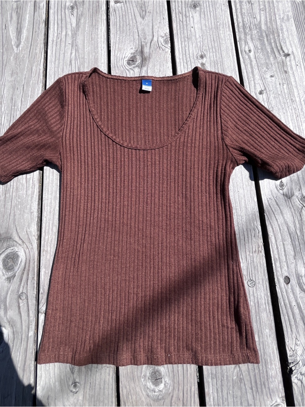 Old Navy Ribbed Scoop Neck Short Sleeve Top - Brown - Medium